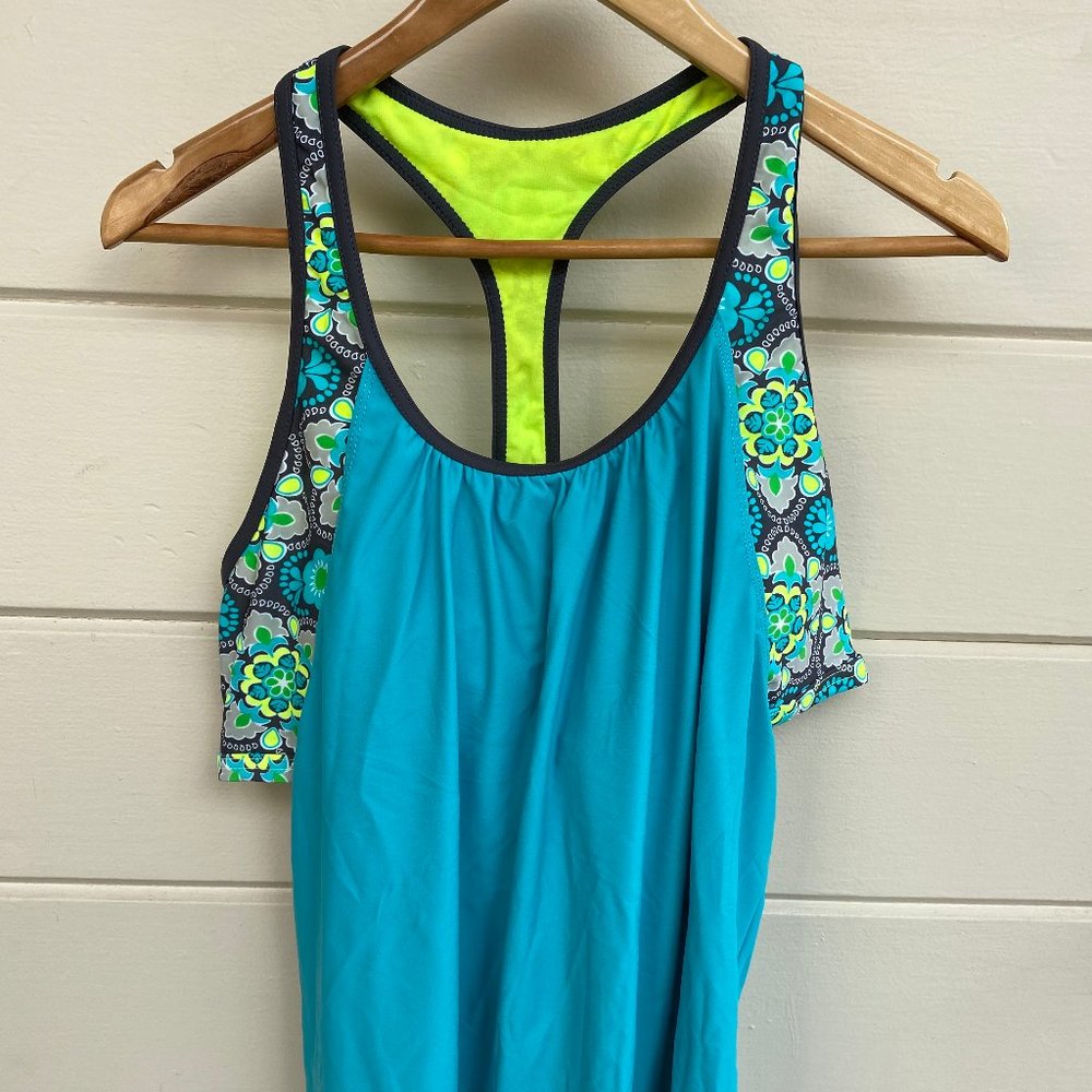 BRAND NEW Turquoise and Yellow Tankini Plus Size 2X